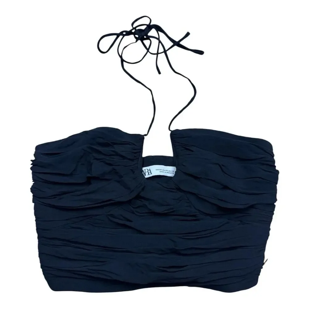 Zara black ruched halter crop top - Picture 1 of 5